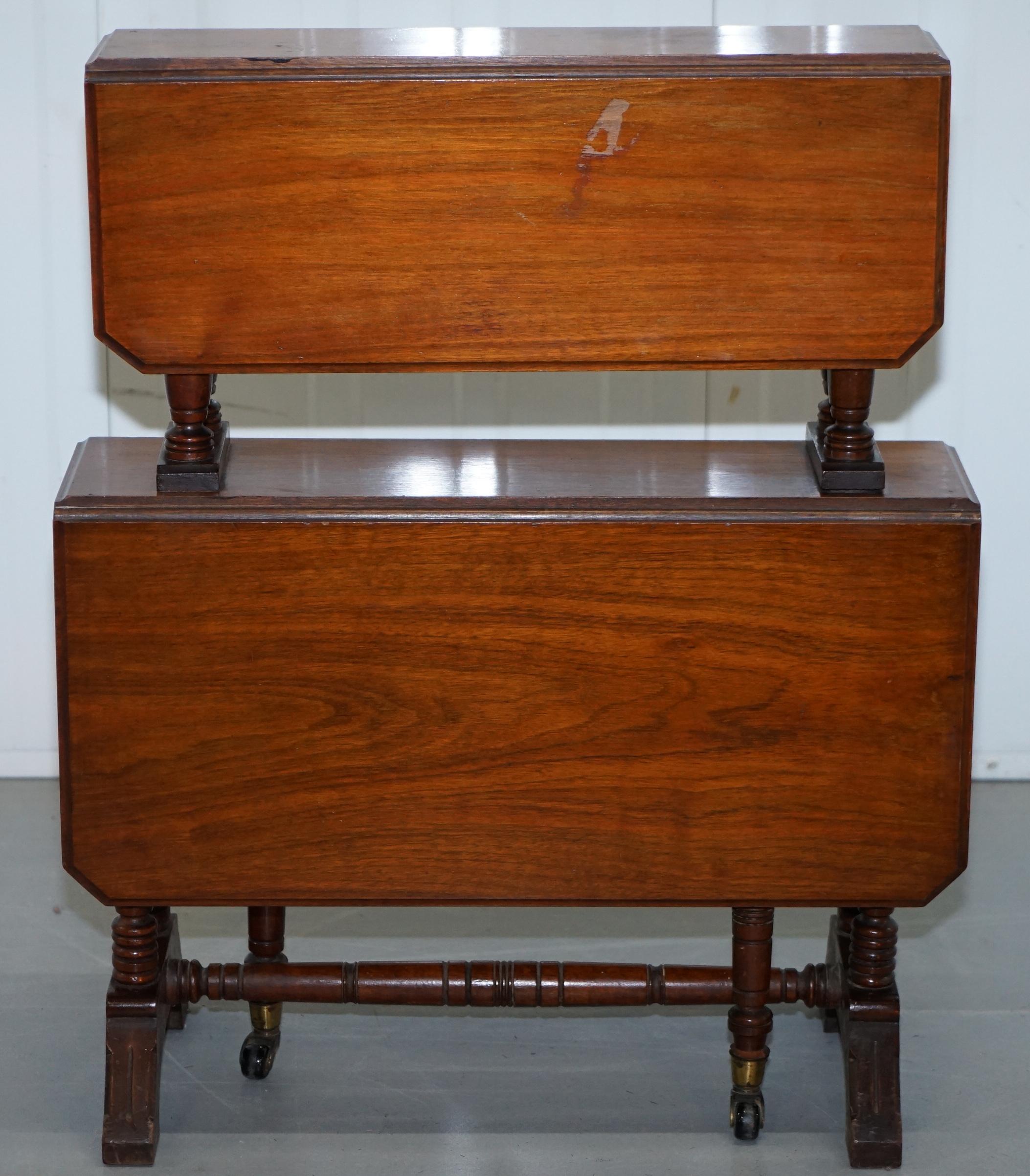 19th Century Two-Tier Folding Victorian Mahogany Side End Wine Occasional Dumb Waiter Table