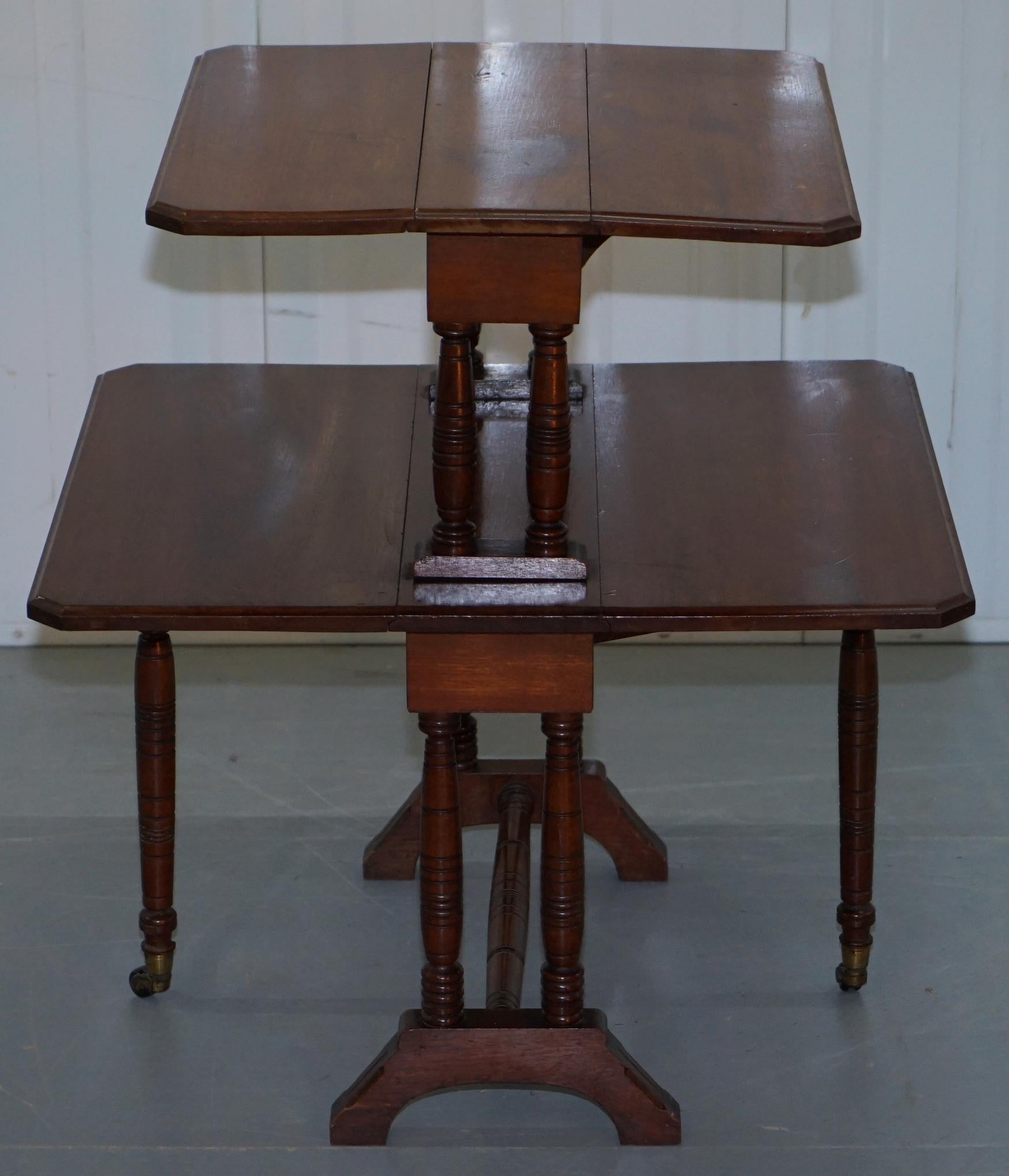 Two-Tier Folding Victorian Mahogany Side End Wine Occasional Dumb Waiter Table 3
