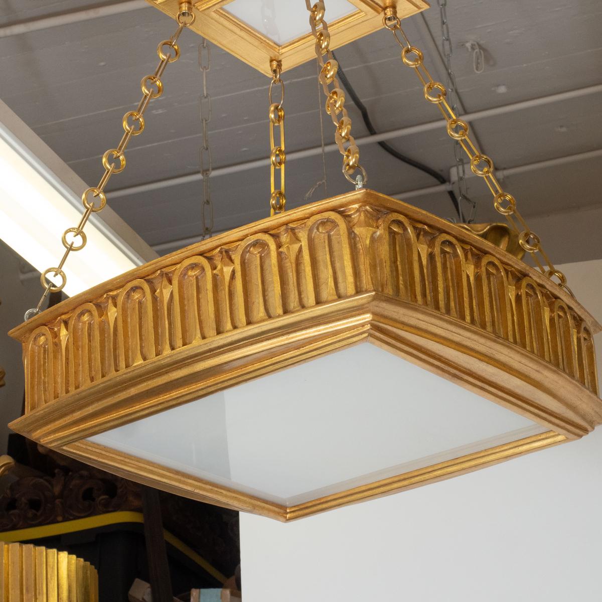 American Two-Tier Giltwood Pendant by Carlos Villegas For Sale
