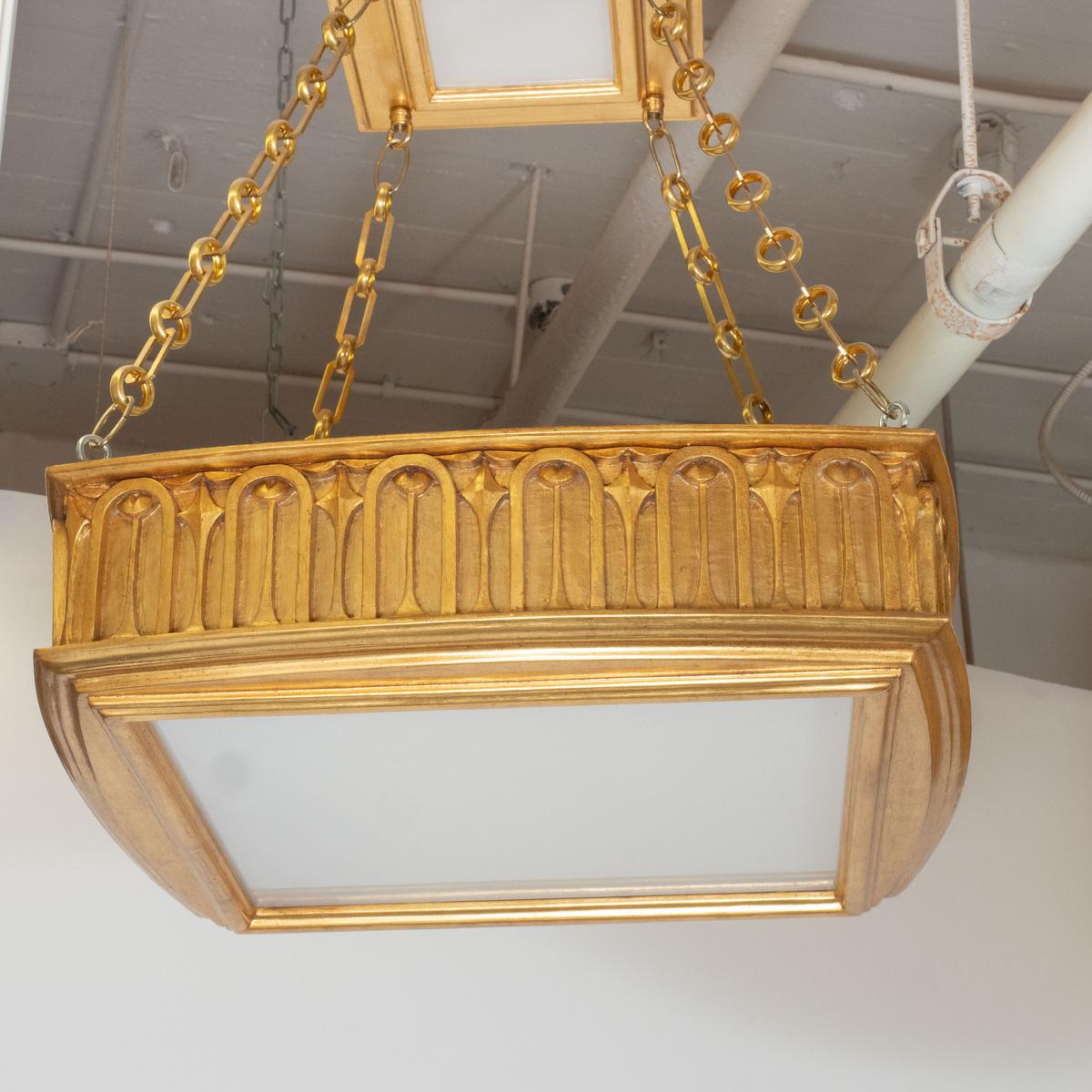 Contemporary Two-Tier Giltwood Pendant by Carlos Villegas For Sale