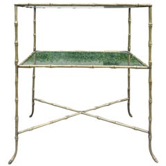 Two-Tier Glass and Bronze Faux Bamboo Table, Attributed to Maison Baguès