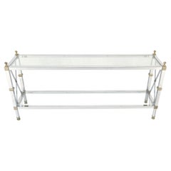 Two Tier Glass Shelves Chrome & Brass Rectangle 60" Long Italian Console Table