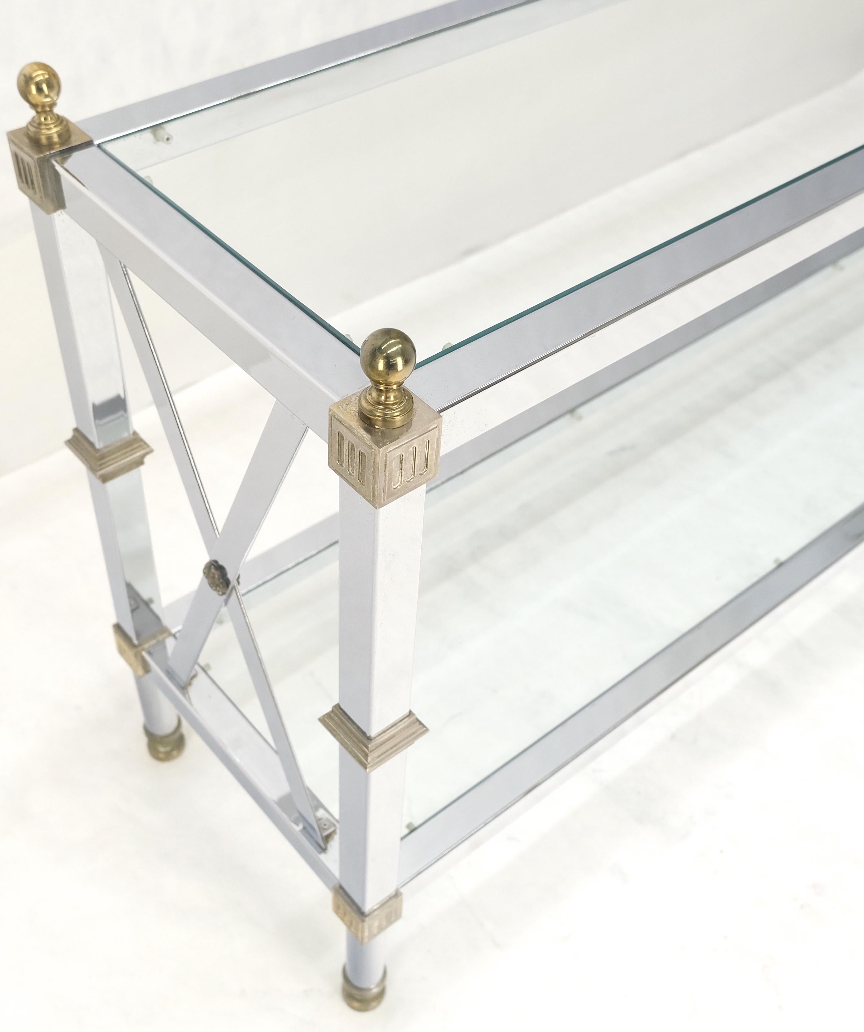 Mid-Century Modern Two Tier Glass Shelves Chrome & Brass Rectangle 60