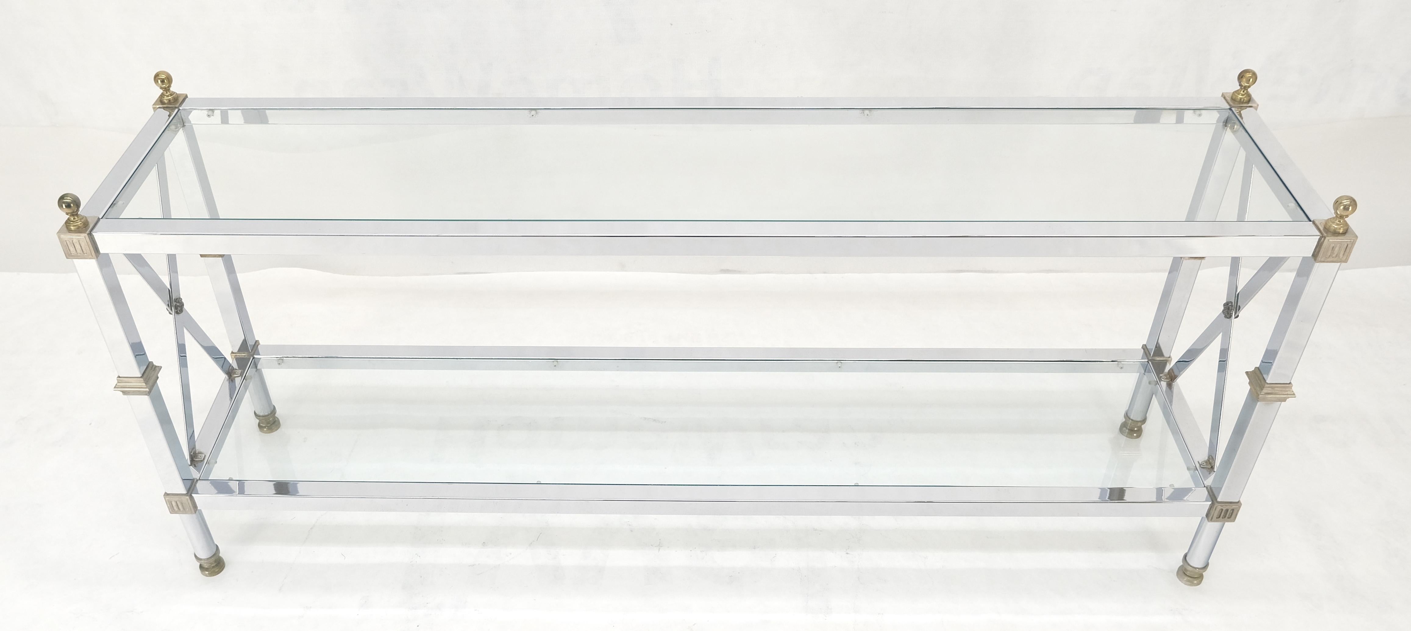 Lacquered Two Tier Glass Shelves Chrome & Brass Rectangle 60