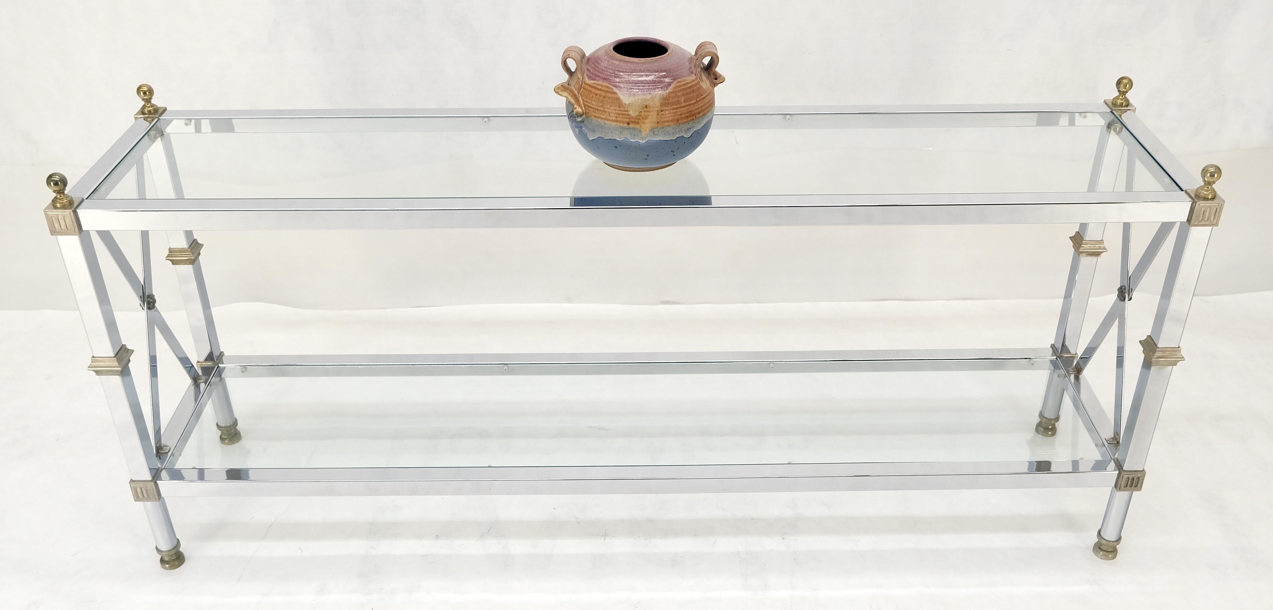 Two Tier Glass Shelves Chrome & Brass Rectangle 60
