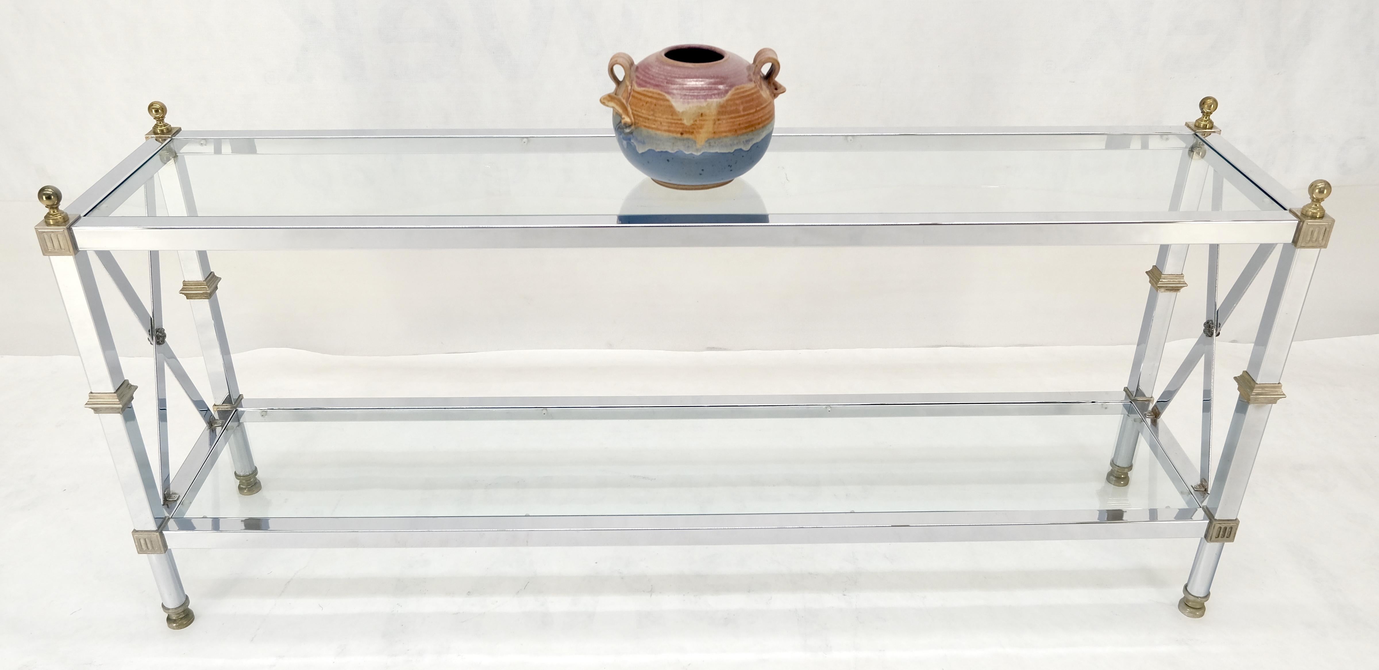 Two Tier Glass Shelves Chrome & Brass Rectangle 60