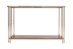 Table console à deux niveaux en plaqué or et broussin