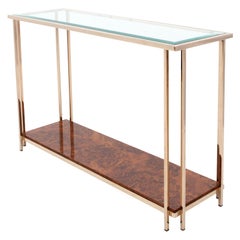 Two-Tier Gold-Plated and Burl Console Table
