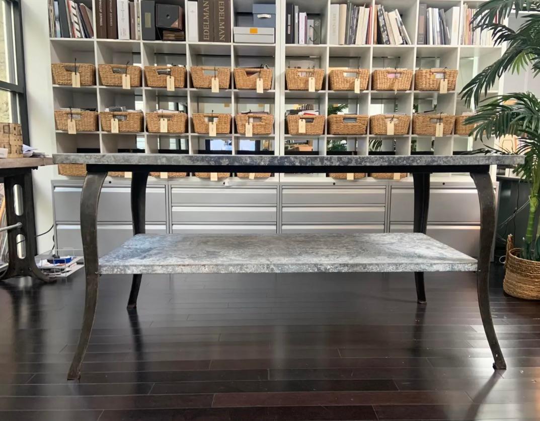 Two Tier Industrial Zinc Table  In Excellent Condition For Sale In Sausalito, CA
