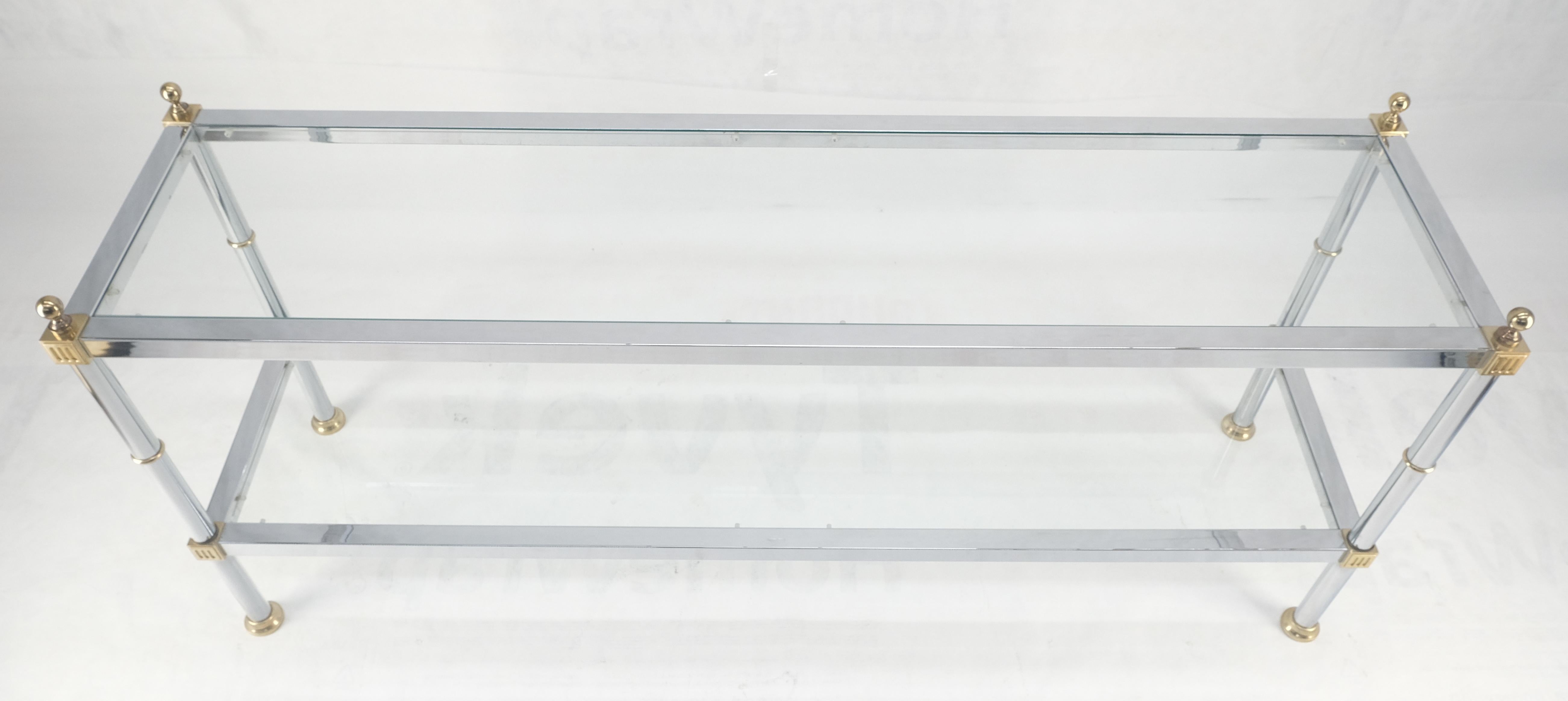 Mid-Century Modern Two Tier Italian Glass Shelve Chrome 7 Brass 60