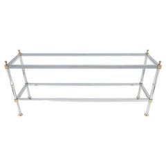 Two Tier Italian Glass Shelve Chrome 7 Brass 60" Console Sofa Table Finials MINT