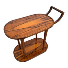Two-Tier Jacaranda (Rosewood) Wood Rolling Bar Cart, Mid-Century Modern