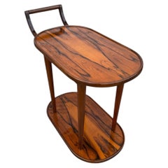Two-Tier Jacaranda (Rosewood) Wood Rolling Bar Cart, Mid-Century Modern