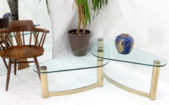 Two-Tier "L" Shape Glass and Brass Organic Kidney Shape Coffee Table
