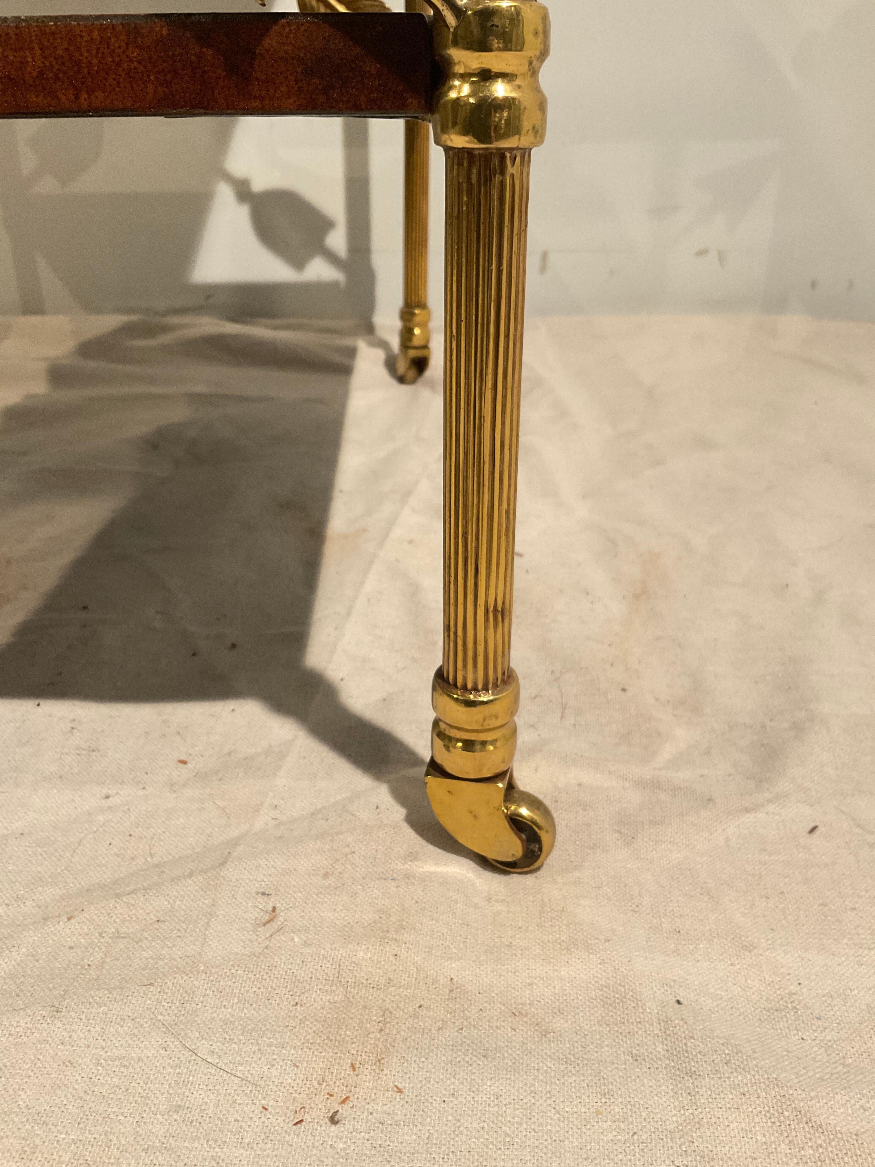 Two Tier Leather And Brass Neo Classical Side Table For Sale 7
