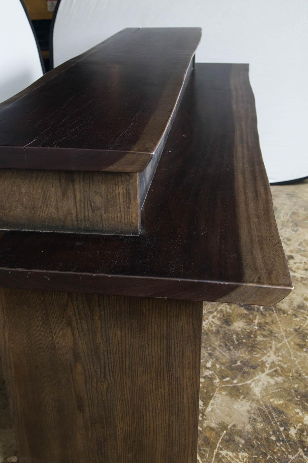 Two-Tier Live Edge Wood and Metal Bar For Sale 2