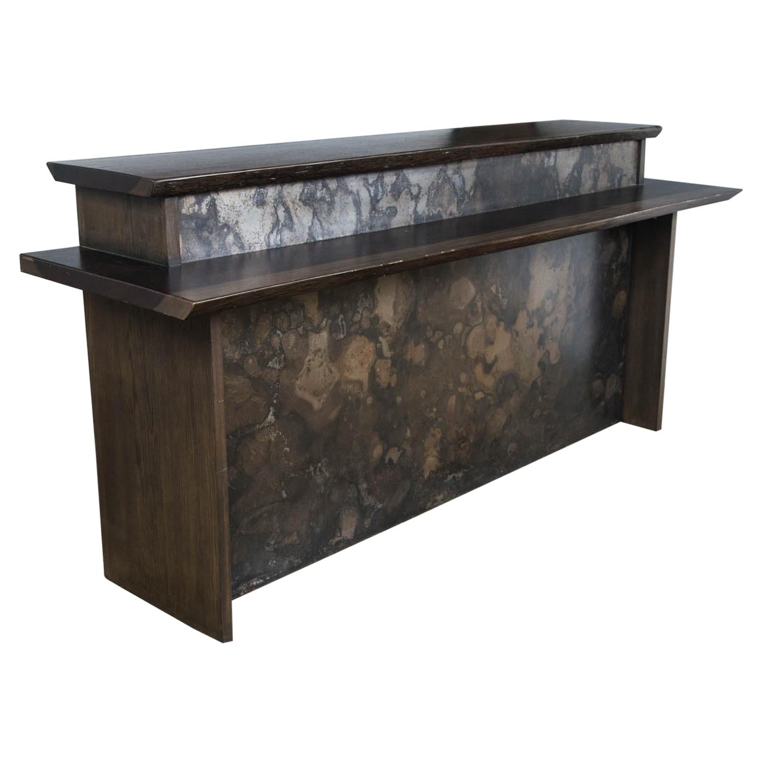 Two-Tier Live Edge Wood and Metal Bar For Sale
