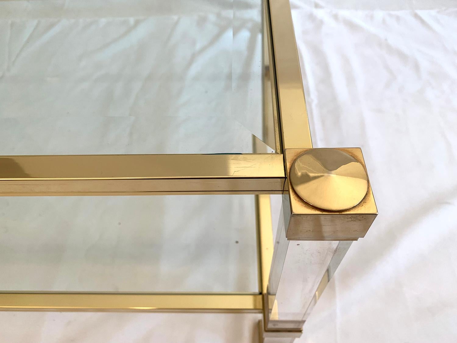 French Two-Tier Lucite and Brass Coffee Table by Pierre Vandel