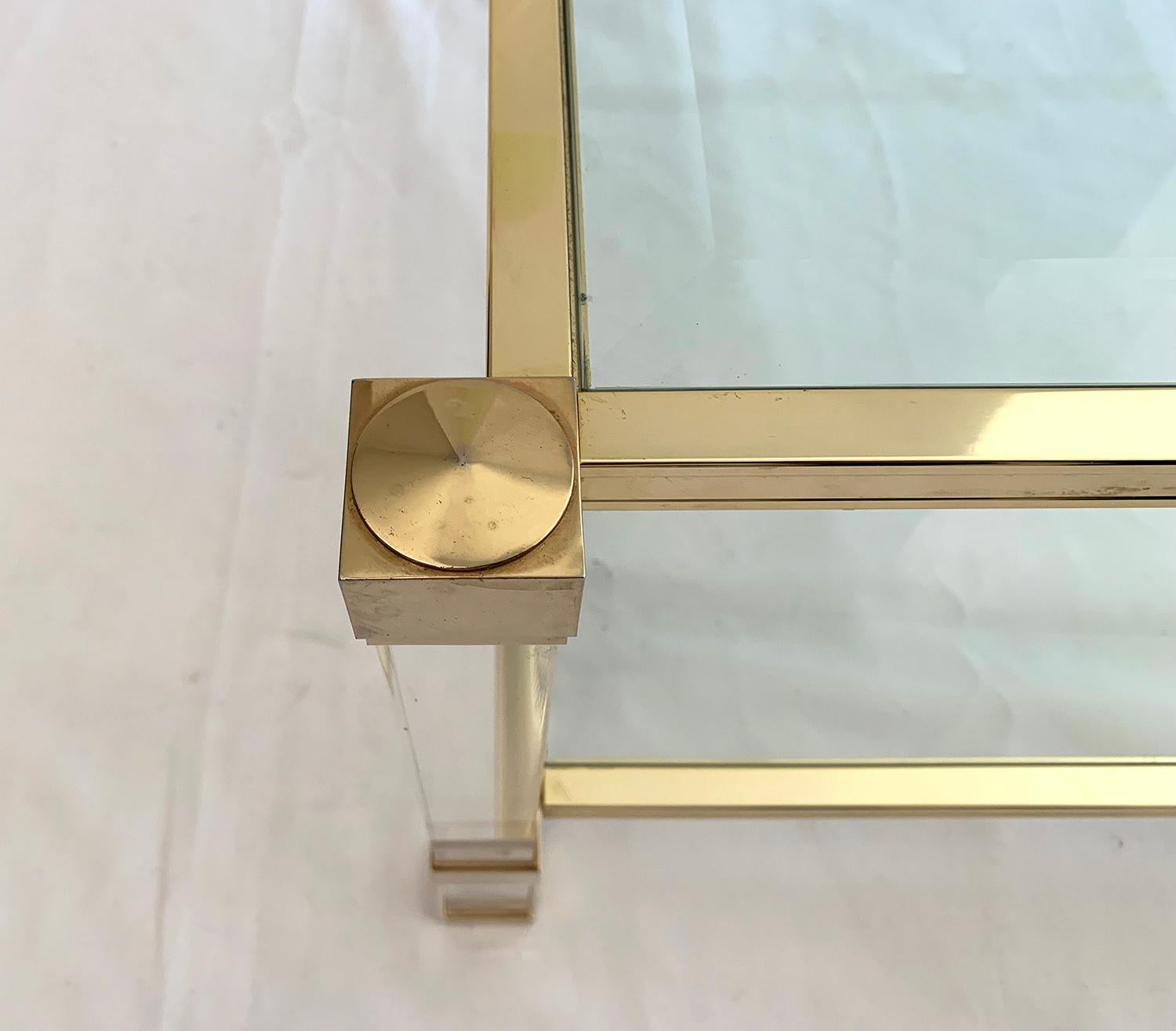 Late 20th Century Two-Tier Lucite and Brass Coffee Table by Pierre Vandel
