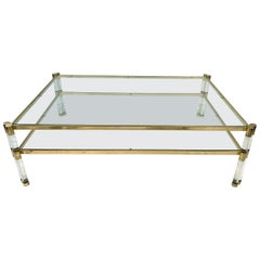 Vintage Two-Tier Lucite and Brass Coffee Table