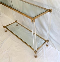 Two-Tier Lucite and Brass Console Table in the Taste of Pierre Vandel