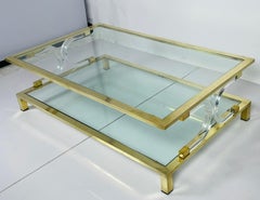 Two Tier Lucite & Brass Coffee Table in the Style of Charles Hollis Jones.