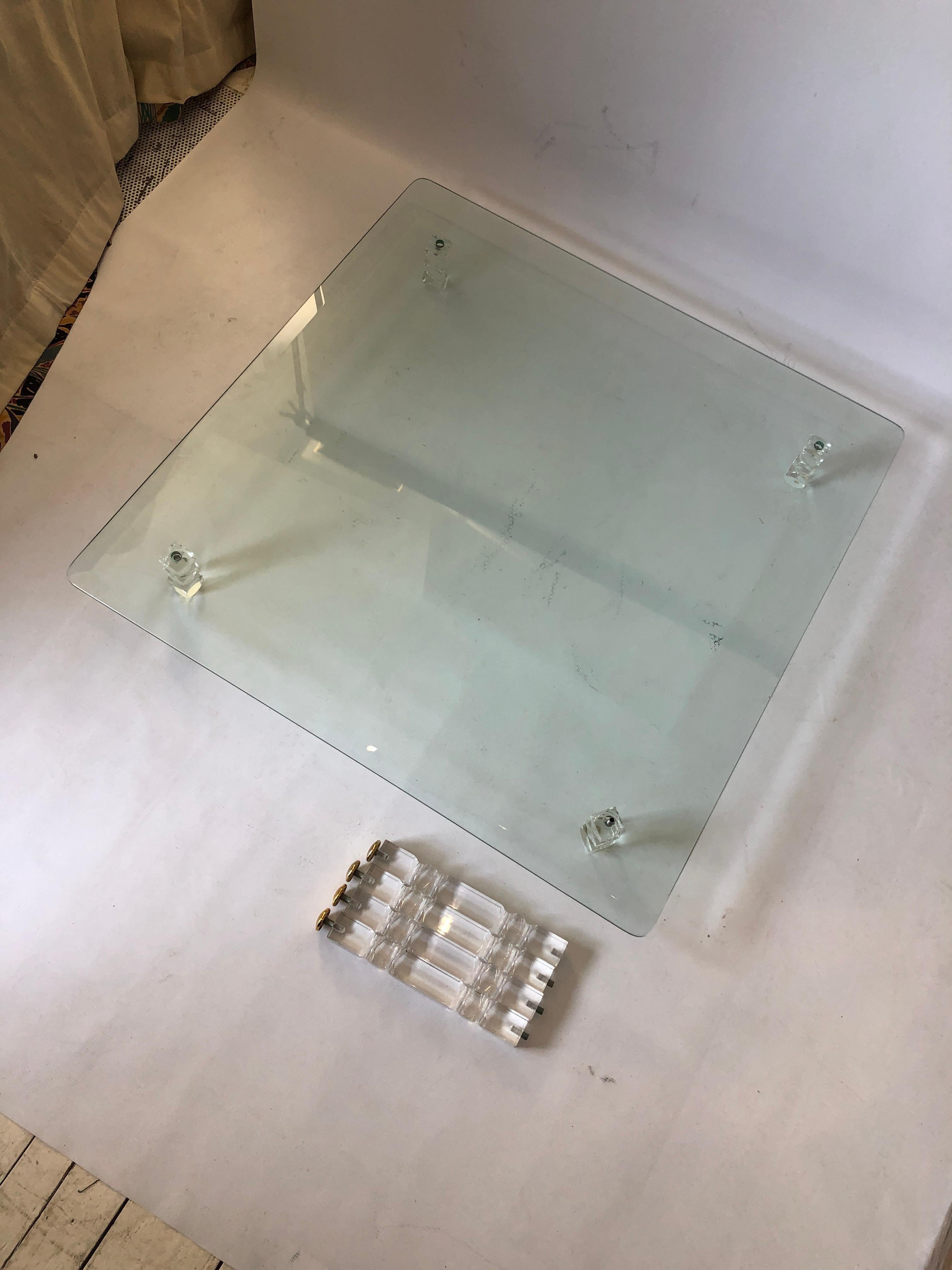 Two-Tier Lucite Glass Brass Coffee Table 1970s Modernist Charles Hollis Jones For Sale 7