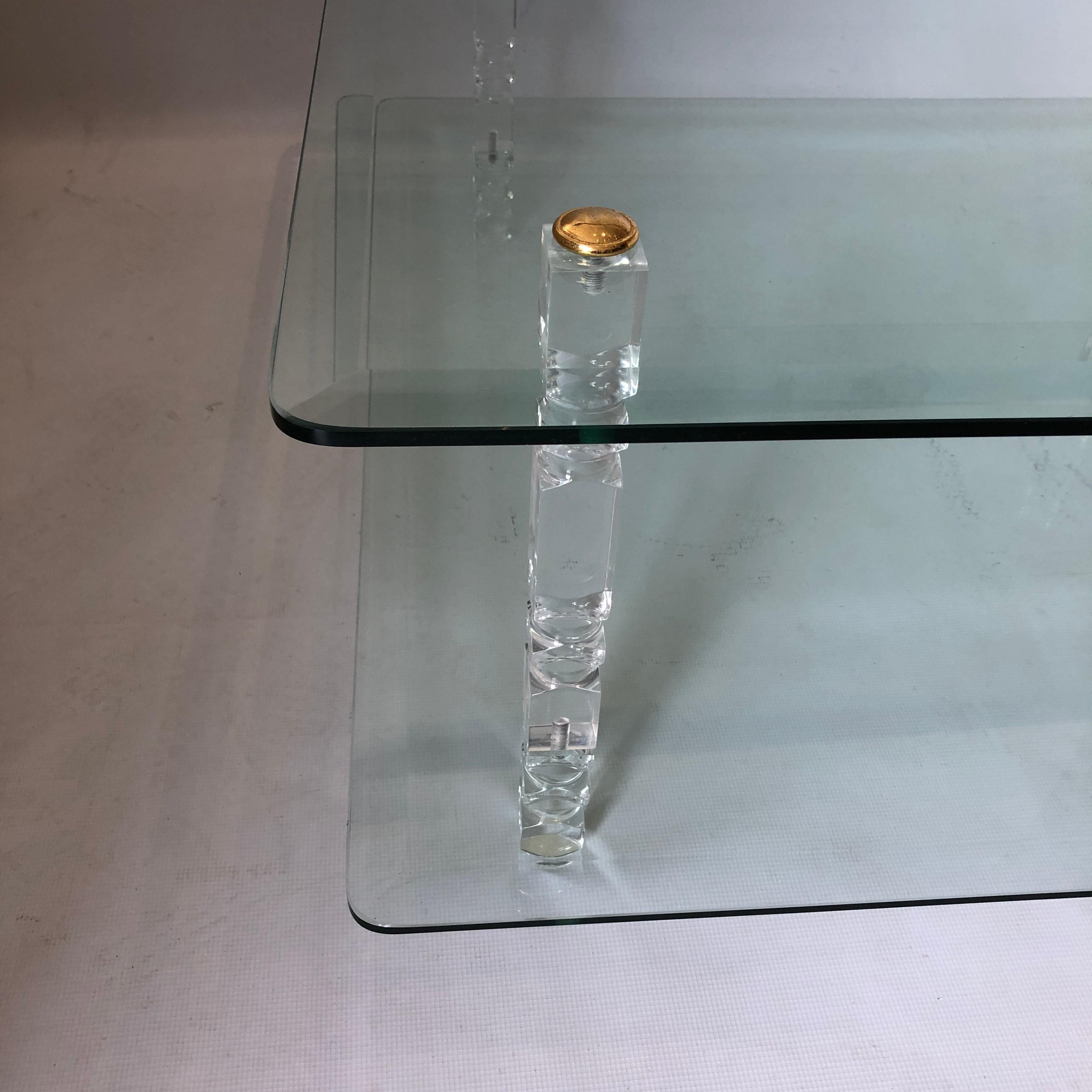 Two-Tier Lucite Glass Brass Coffee Table 1970s Modernist Charles Hollis Jones For Sale 1
