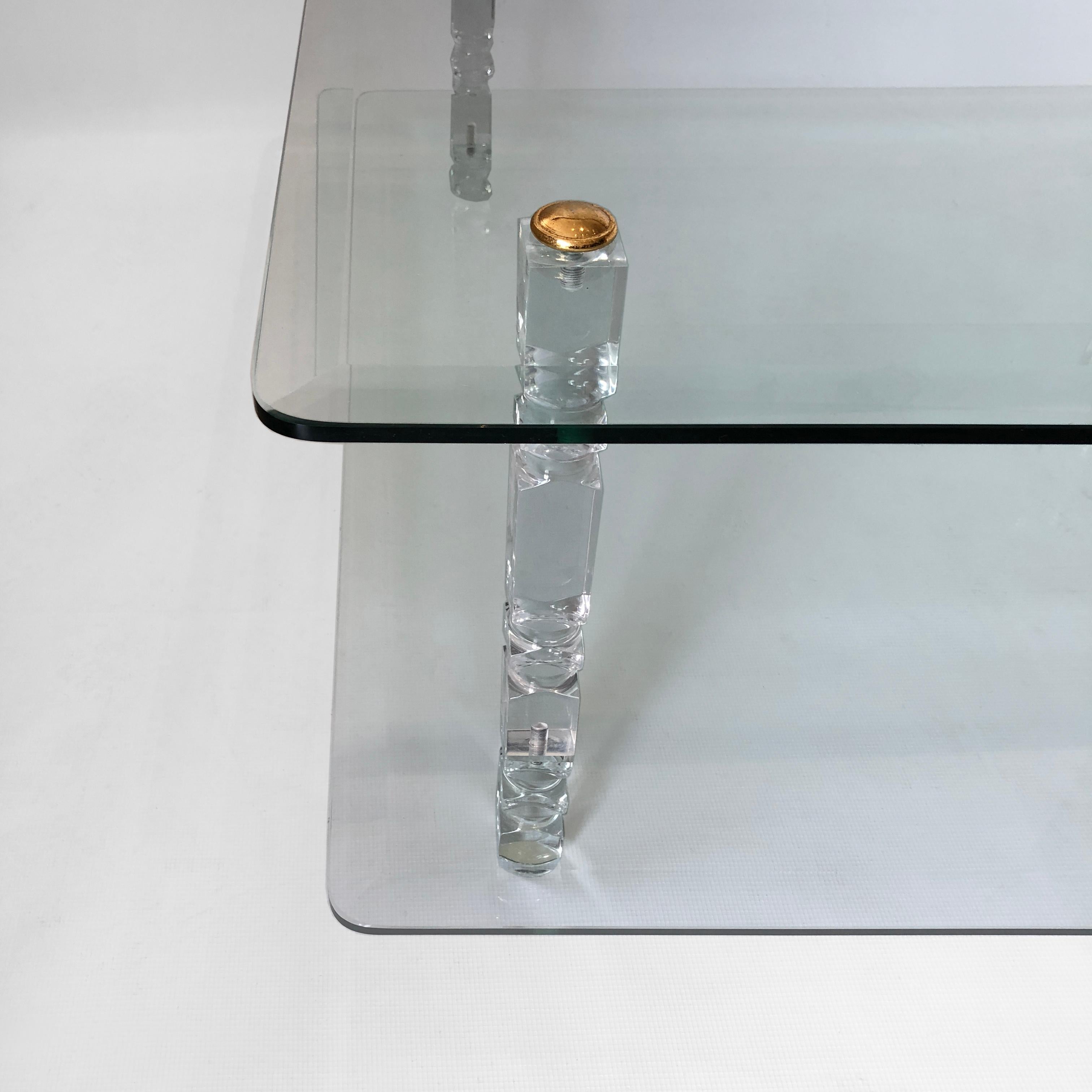 Two-Tier Lucite Glass Brass Coffee Table 1970s Modernist Charles Hollis Jones For Sale 2