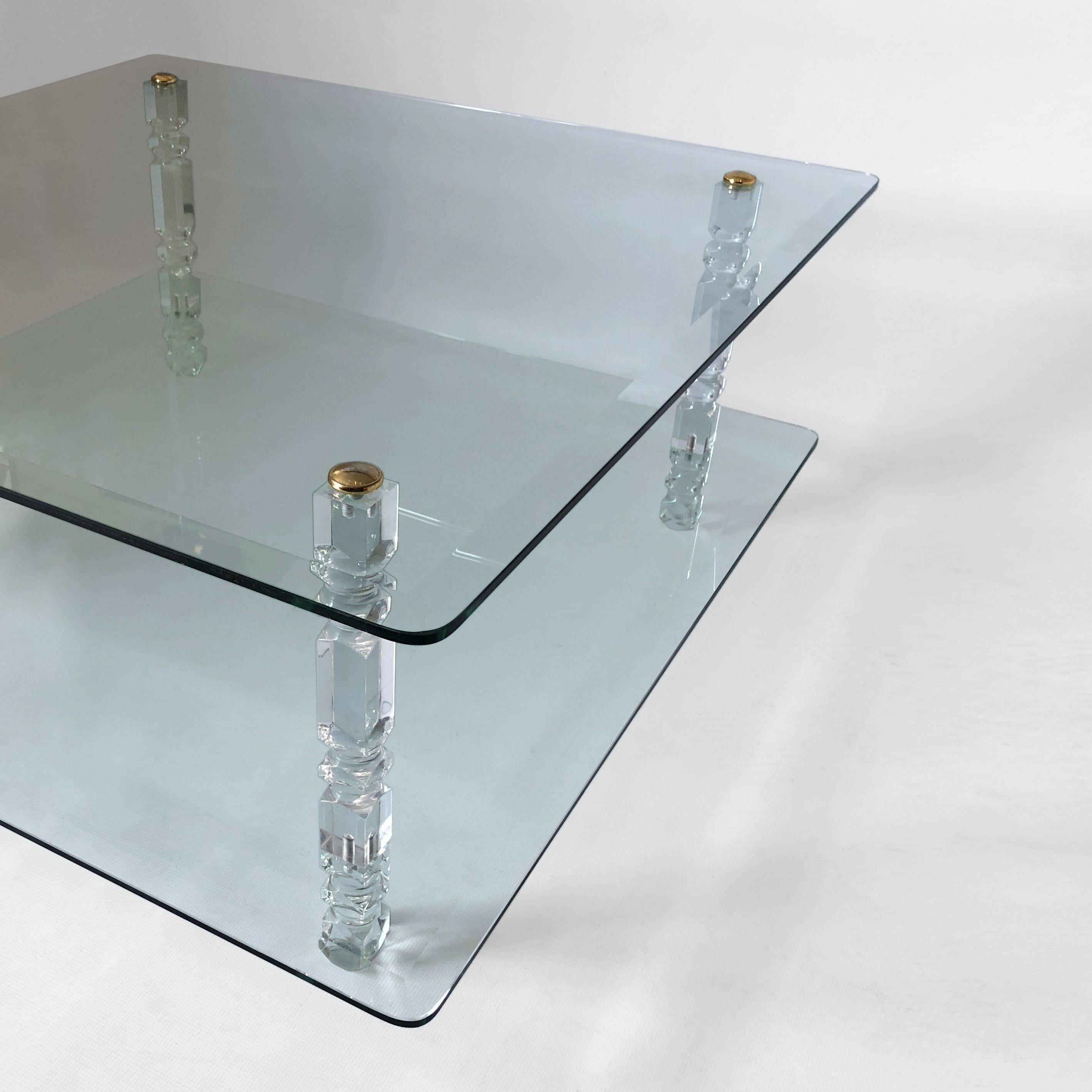Two-Tier Lucite Glass Brass Coffee Table 1970s Modernist Charles Hollis Jones For Sale 3