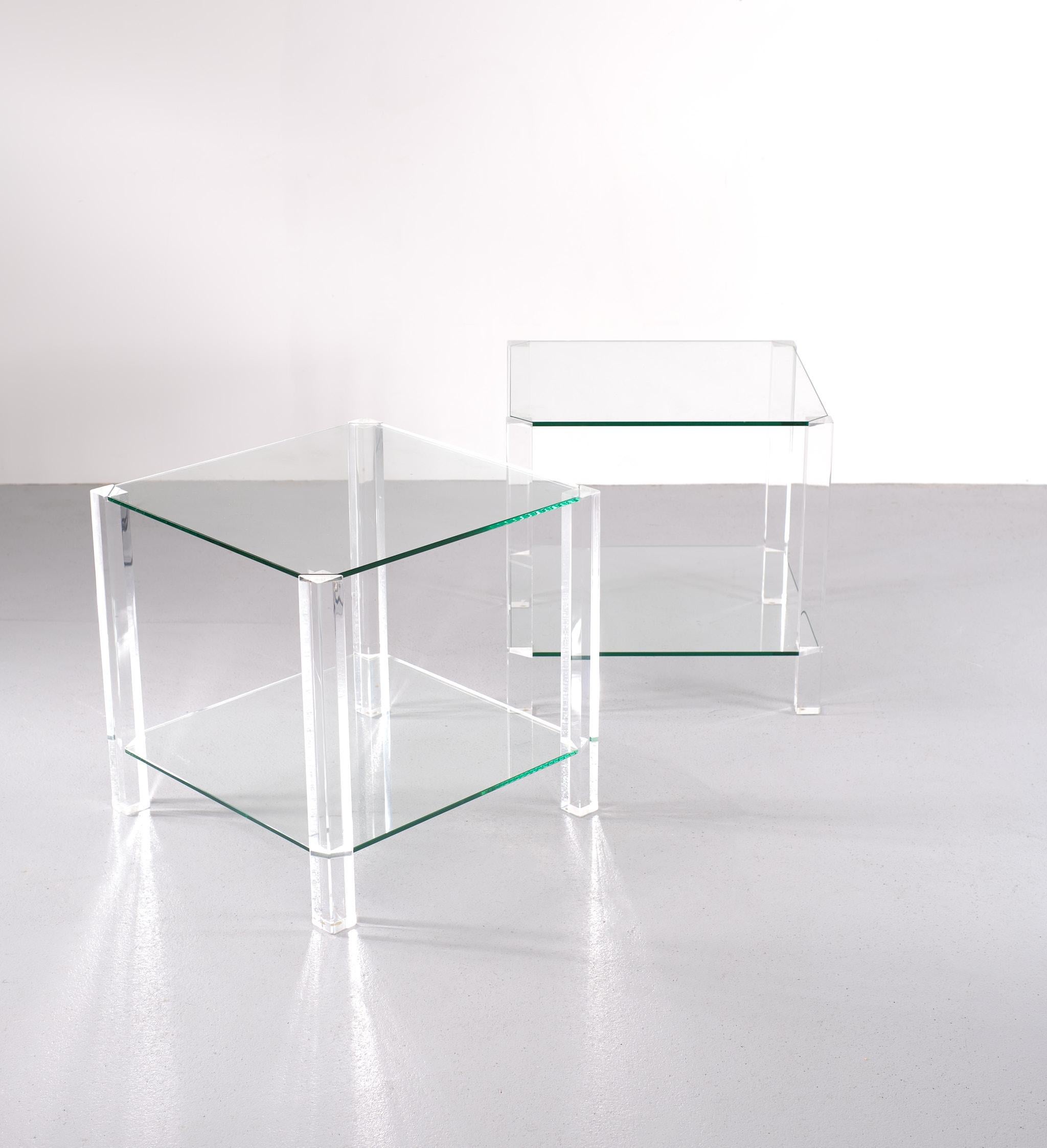 Late 20th Century Two Tier Lucite Glass Square Side Tables, 1970s, France For Sale
