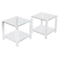 Tables d'appoint carrées à deux niveaux en verre lucite, années 1970, France