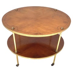 Two-Tier Mahogany and Brass Hollywood Regency Side Table