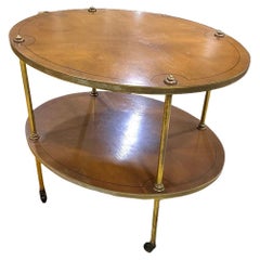 Two-Tier Mahogany and Brass Hollywood Regency Side Table