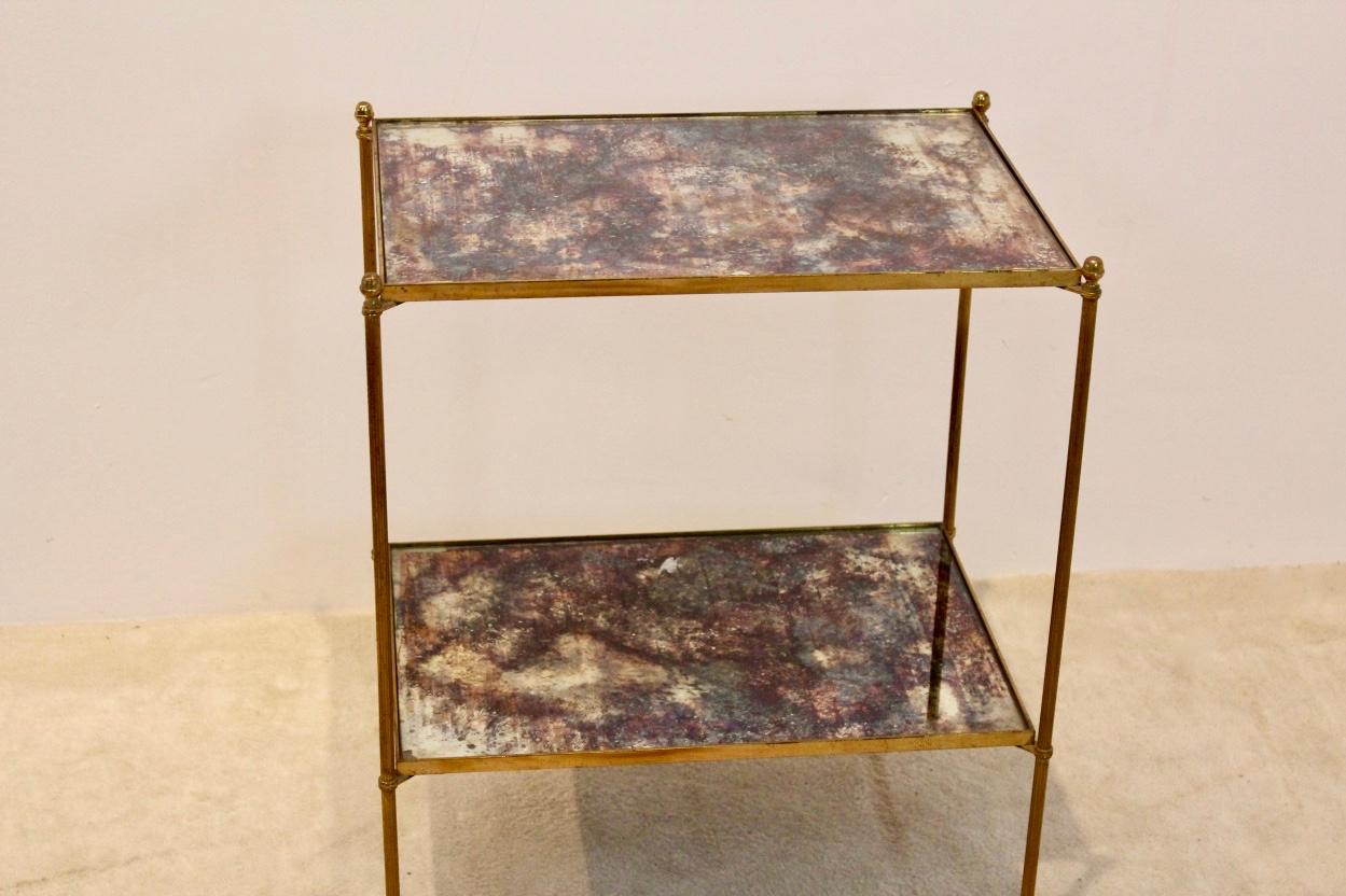 Two-Tier Maison Charles Brass Side Table in Bronze Oxided Glass In Good Condition In Voorburg, NL