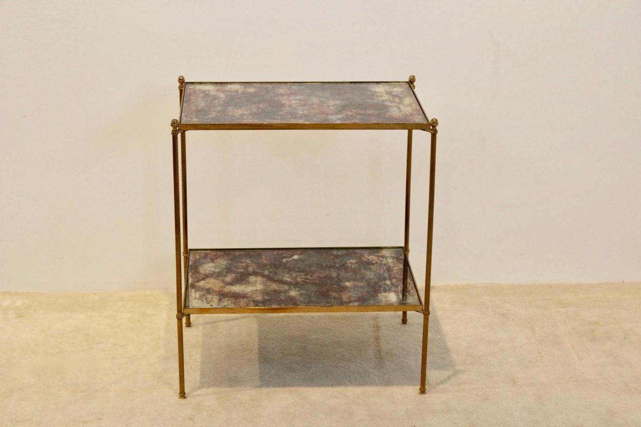 20th Century Two-Tier Maison Charles Brass Side Table in Bronze Oxided Glass