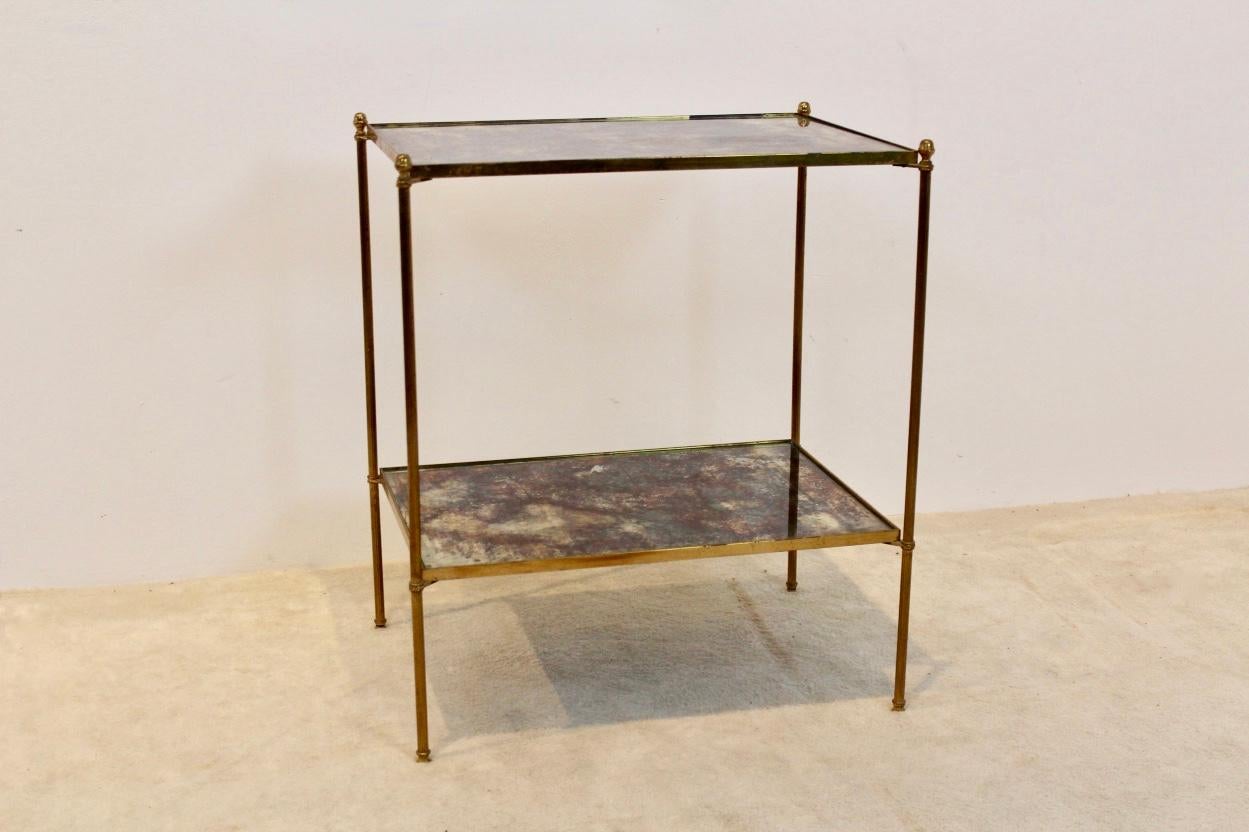 Two-Tier Maison Charles Brass Side Table in Bronze Oxided Glass 1
