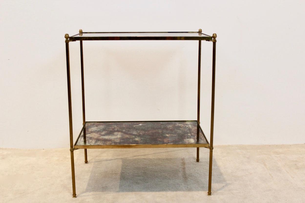 Two-Tier Maison Charles Brass Side Table in Bronze Oxided Glass 3
