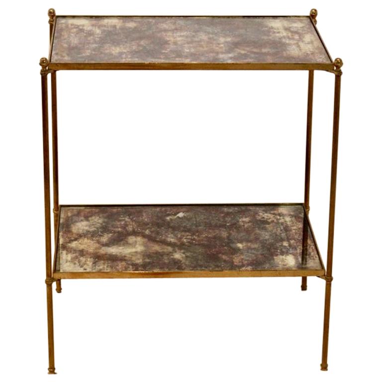 Two-Tier Maison Charles Brass Side Table in Bronze Oxided Glass