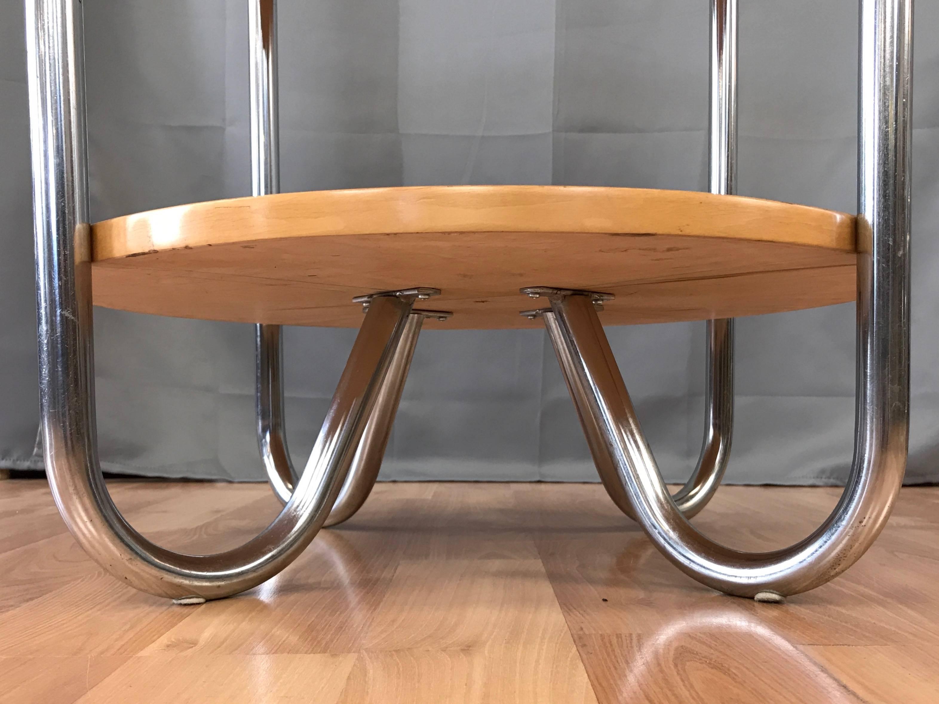 Two-Tier Maple Side Table Attributed to Wolfgang Hoffmann for Royal-Chrome 3