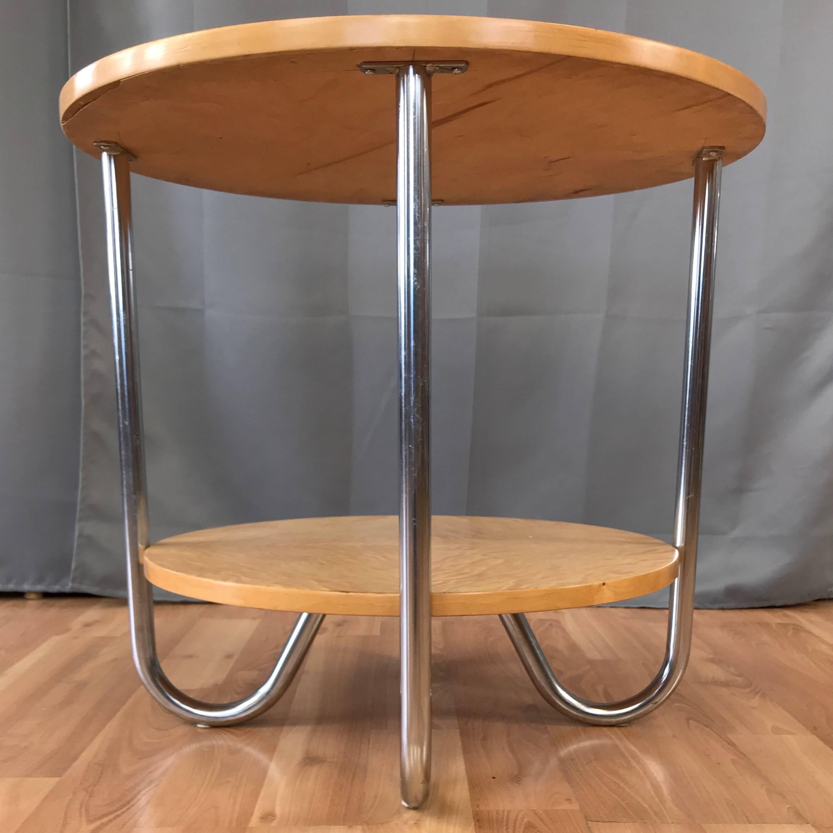Two-Tier Maple Side Table Attributed to Wolfgang Hoffmann for Royal-Chrome 1
