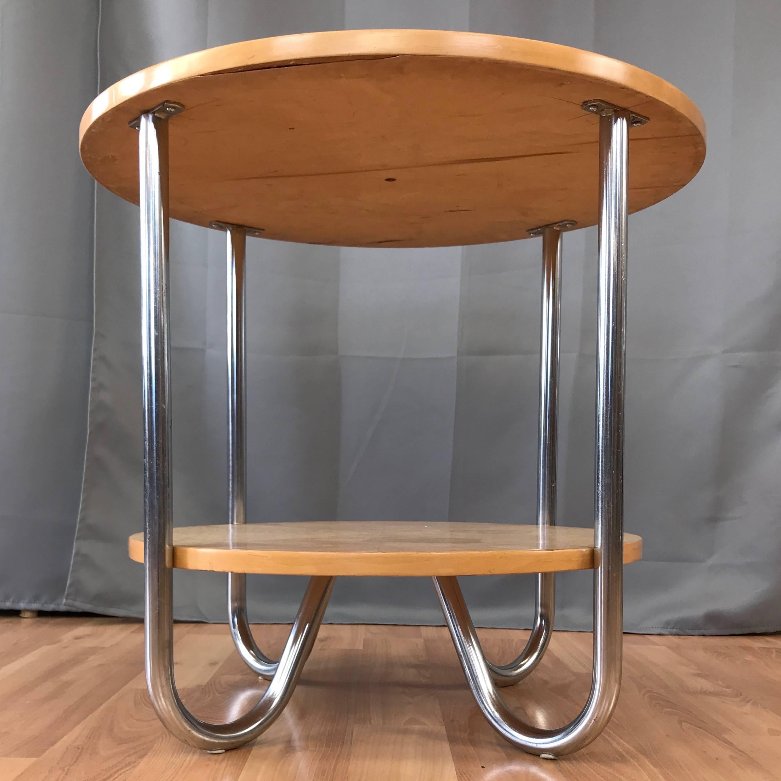 Two-Tier Maple Side Table Attributed to Wolfgang Hoffmann for Royal-Chrome 2