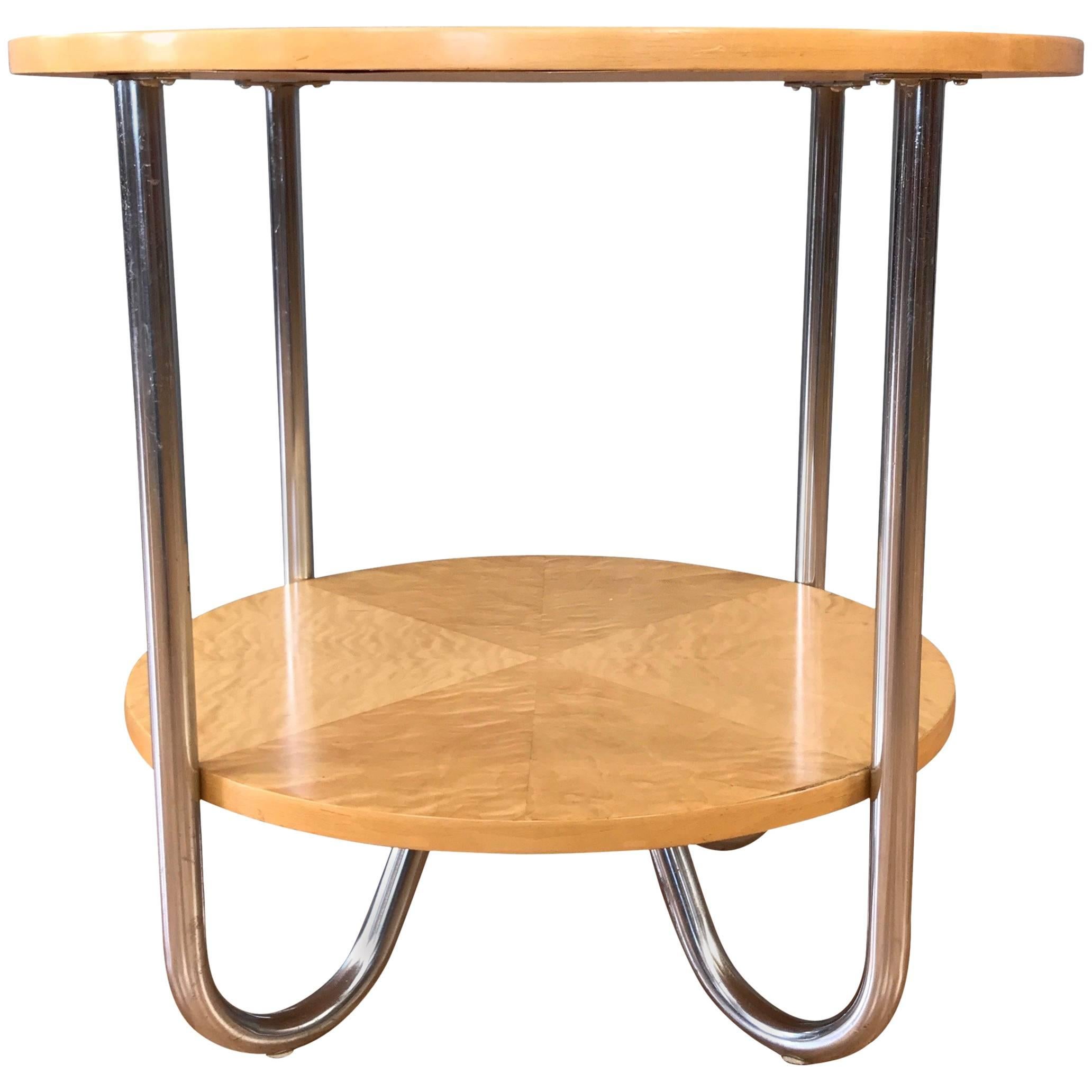 Two-Tier Maple Side Table Attributed to Wolfgang Hoffmann for Royal-Chrome