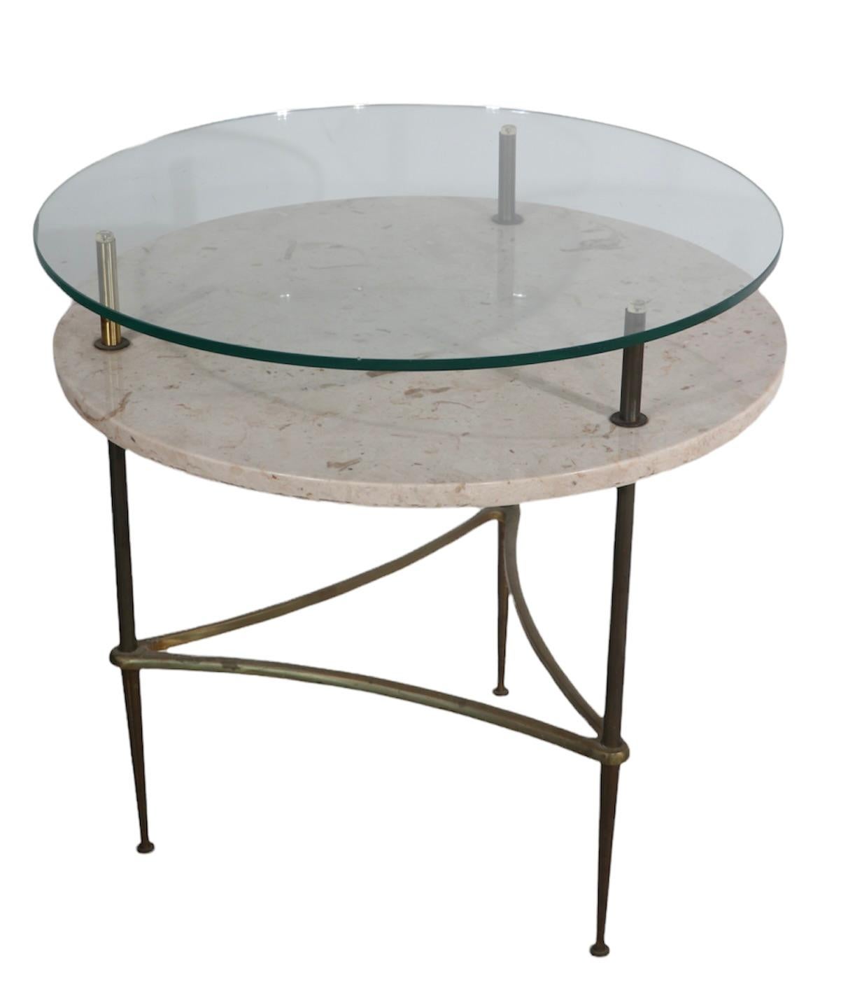 20th Century Two Tier Marble Glass Brass Side Table After Ponti For Sale