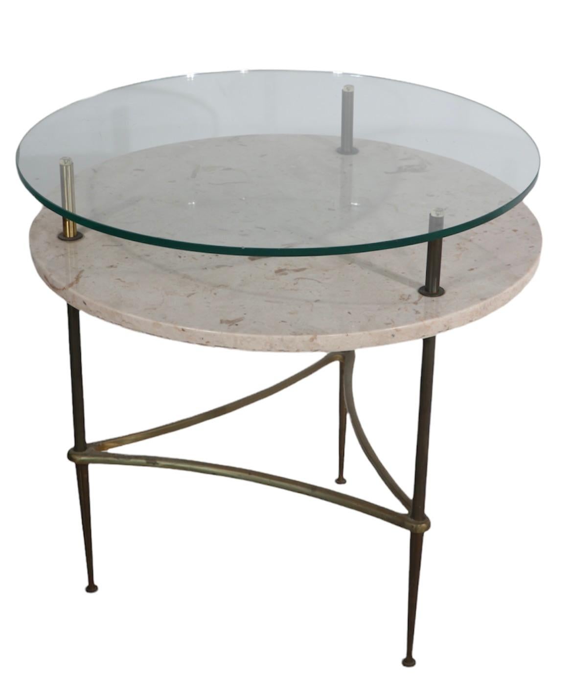 Two Tier Marble Glass Brass Side Table After Ponti For Sale 1