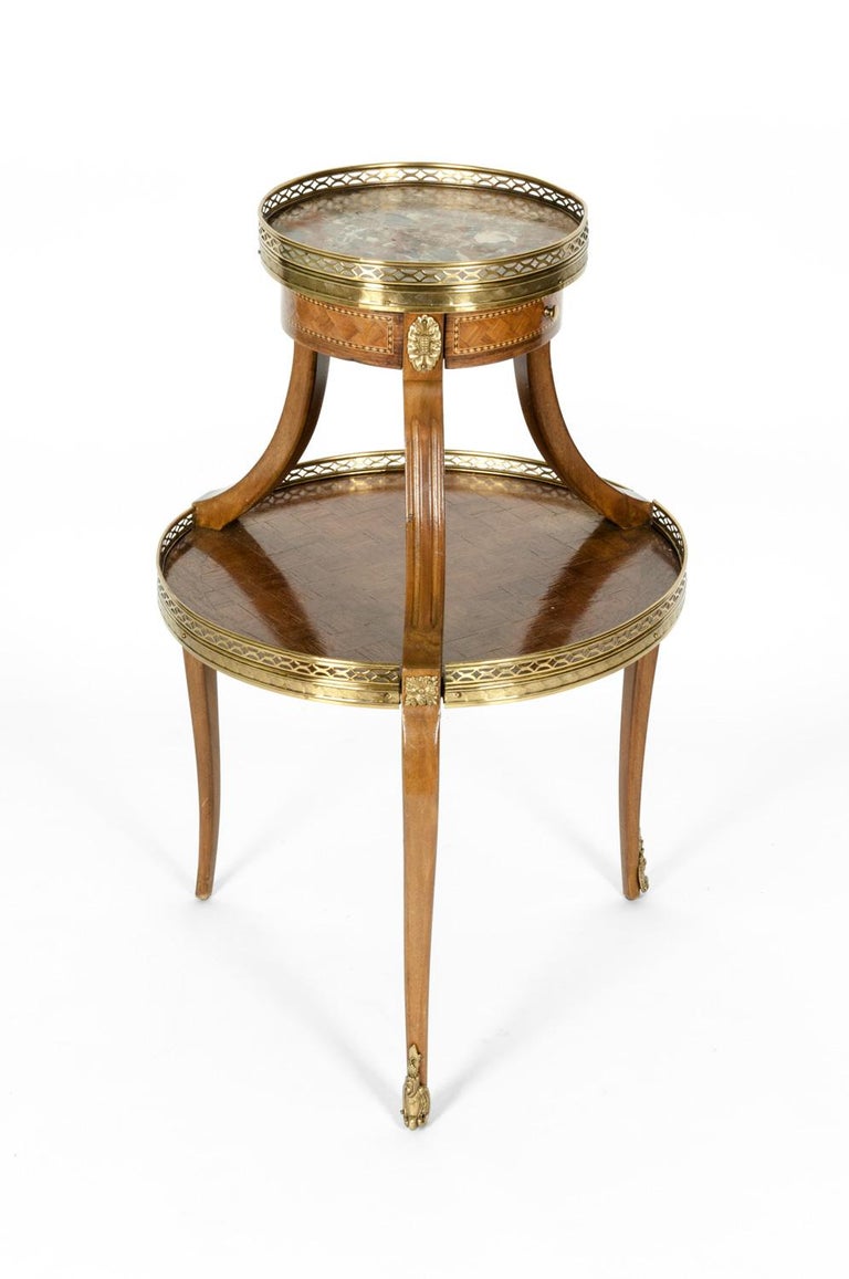 TwoTier MarbleTop Marquetry Side or End Table For Sale at 1stDibs