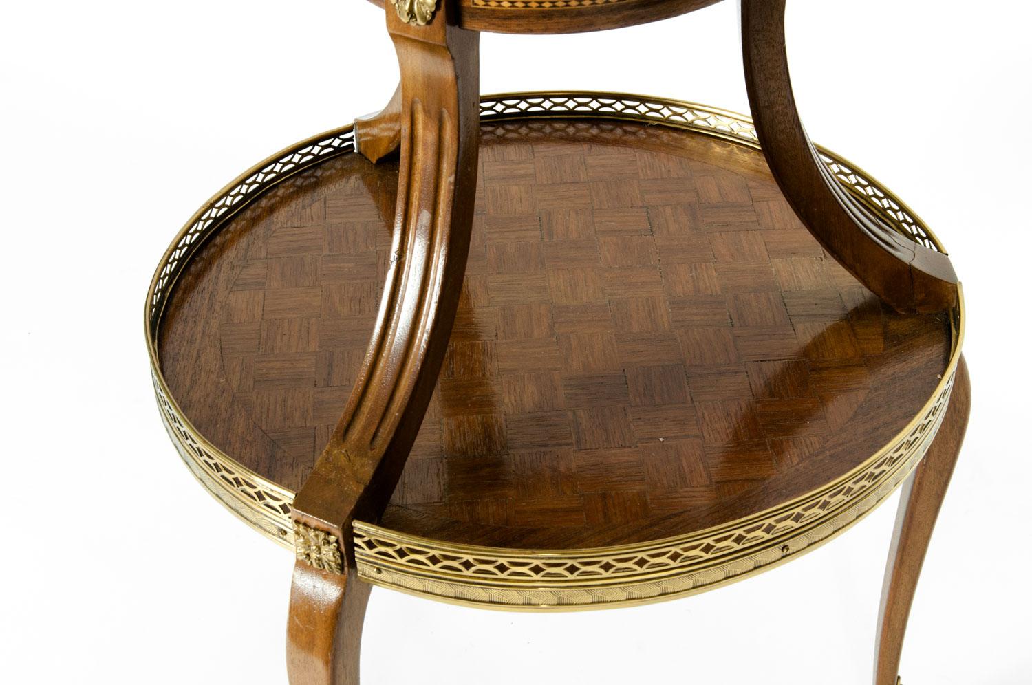 Two-Tier Marble-Top Marquetry Side or End Table 1