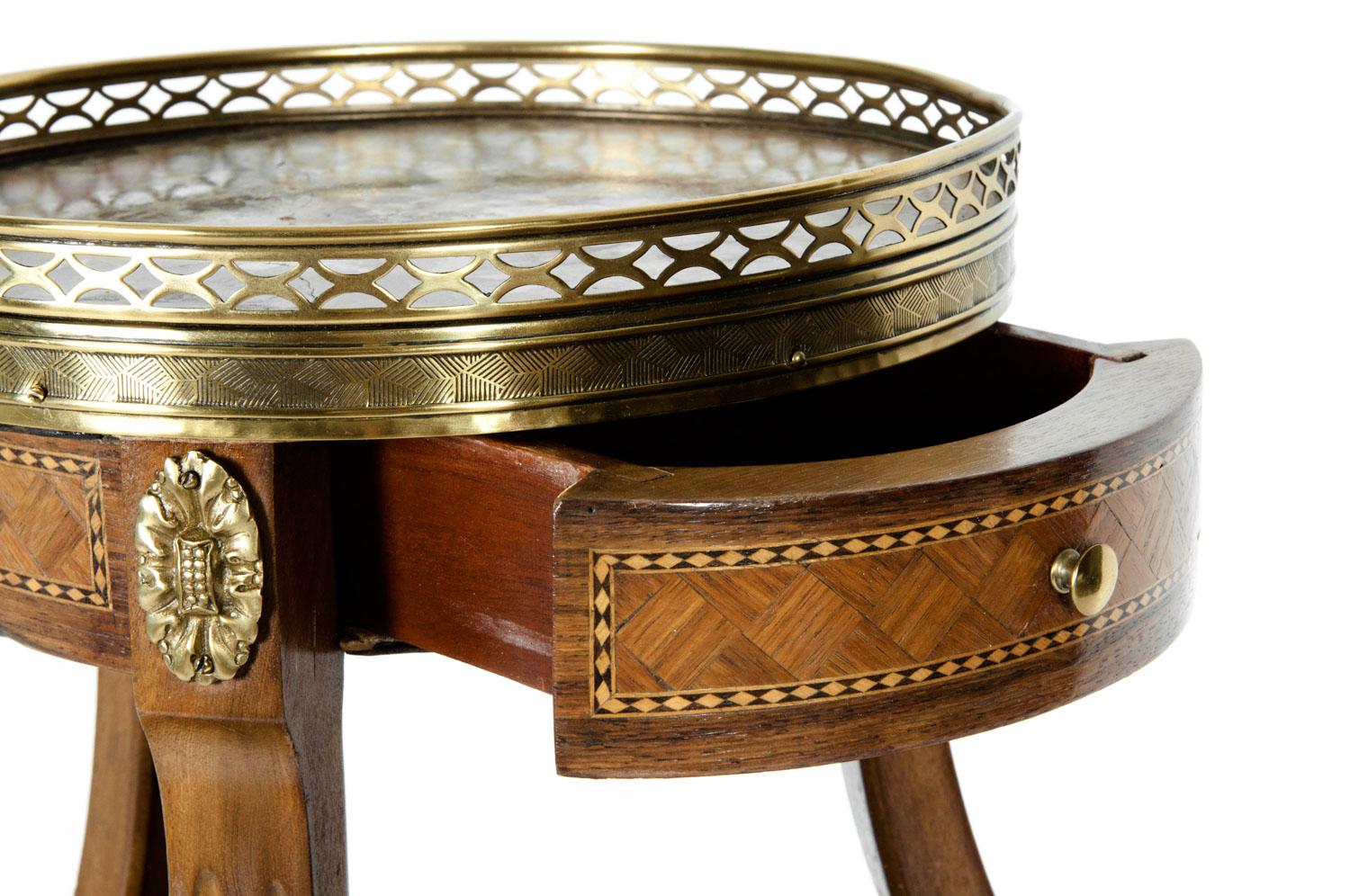 Two-Tier Marble-Top Marquetry Side or End Table 2