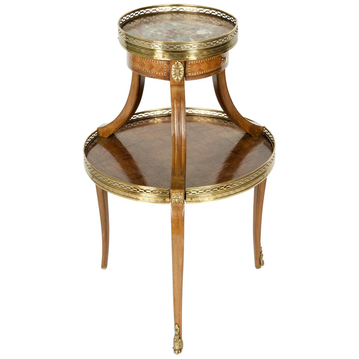 Two-Tier Marble-Top Marquetry Side or End Table