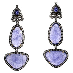 Pendants d'oreilles en or et argent 18 carats avec tanzanites multiformes et diamants